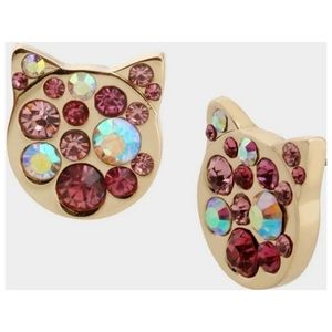 Betsey Johnson Cat Face Shaped Jeweled Earrings
